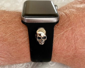 Apple Watch Band-Black Silicone Skull Watch Band 38/40/41MM-42/44/45/49MM All Series Silver-Gold-Black-Bronze Skull Charms Band