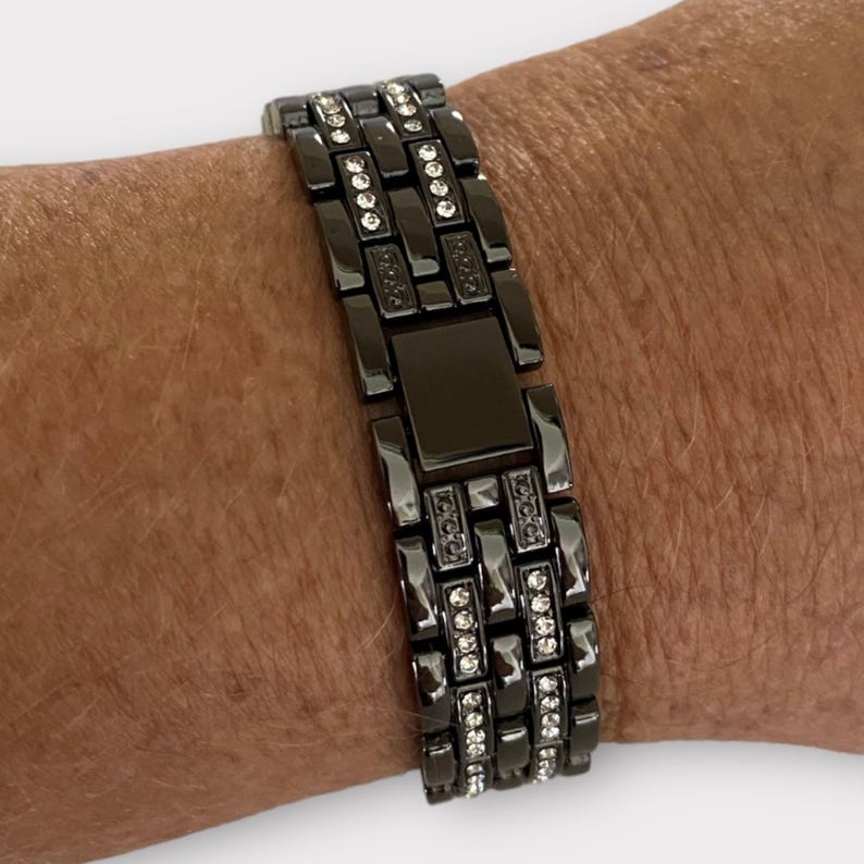 Rhinestone 20MM Watchband Compatible with Google Pixel Watch : Color Options Black