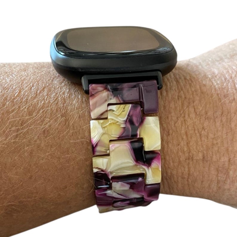 Fitbit Versa Resin Watchband-3-4-20MM Band-Silver / Gold-Black-Rose Gold-Champagne Gold Adapter & Clasp Color Options