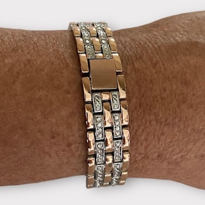 Strass 20 mm horlogeband compatibel met Fitbit Versa: zilver, goud, zwart, roségoud, champagne Rose Gold/Silver