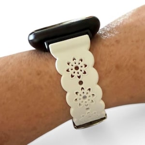 Silicone Floral 20MM Watchband Compatible with Fitbit Versa Watch / Color Options White
