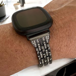 Strass 20 mm horlogeband compatibel met Fitbit Versa: zilver, goud, zwart, roségoud, champagne afbeelding 1