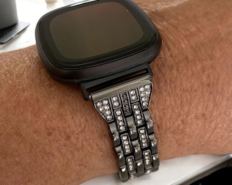 Rhinestone 20MM Watchband Compatible with Fitbit Versa : Silver, Gold, Black, Rose Gold, Champagne