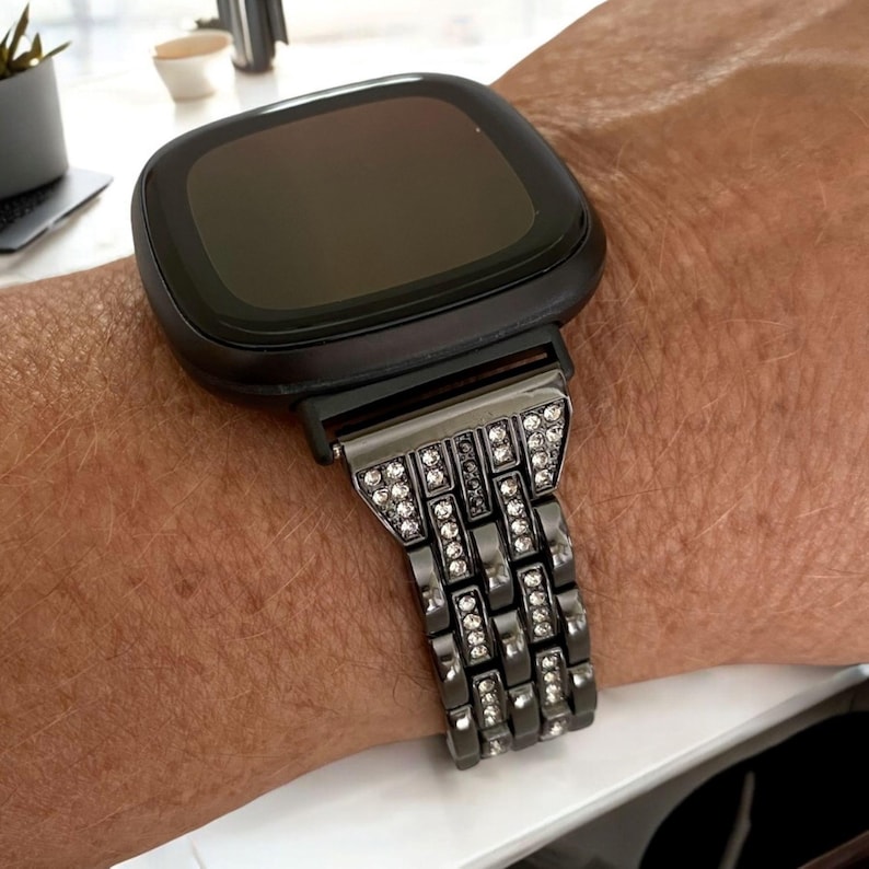 Strass 20 mm horlogeband compatibel met Fitbit Versa: zilver, goud, zwart, roségoud, champagne afbeelding 1