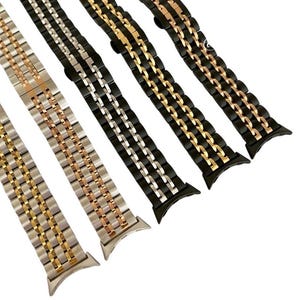 Google Pixel 1-2-3 41MM &45MM Stainless Steel Watch Band Silver/Gold-Silver/R Gold-Black/Silver-Black/Gold-Black/R Gold w Resizing Tool