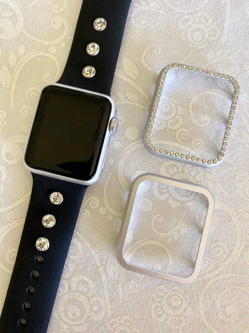 Apple Watch Bandblack Silicone Bandsilver Crystal Rivet Etsy