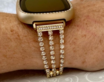 Fitbit Versa 3-Sense 1 Luxury Rhinestone Watch Band Silver, Gold, Black, Rose Gold With Matching Bling Watch Case and Resizing Tool