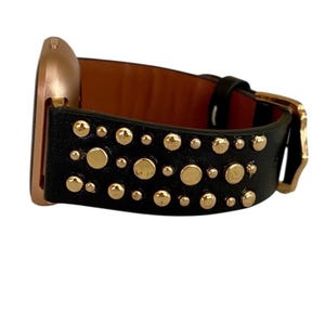 Leather Rivet Watchband Compatible with Fitbit Versa : Color Options image 1