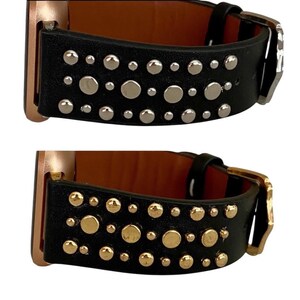 Leather Rivet Watchband Compatible with Fitbit Versa : Color Options image 2
