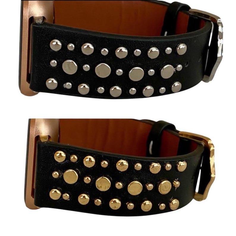 Leather Rivet Watchband Compatible with Fitbit Versa : Color Options image 2