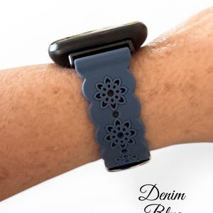 Silicone Floral 20MM Watchband Compatible with Fitbit Versa Watch / Color Options Denim Blue