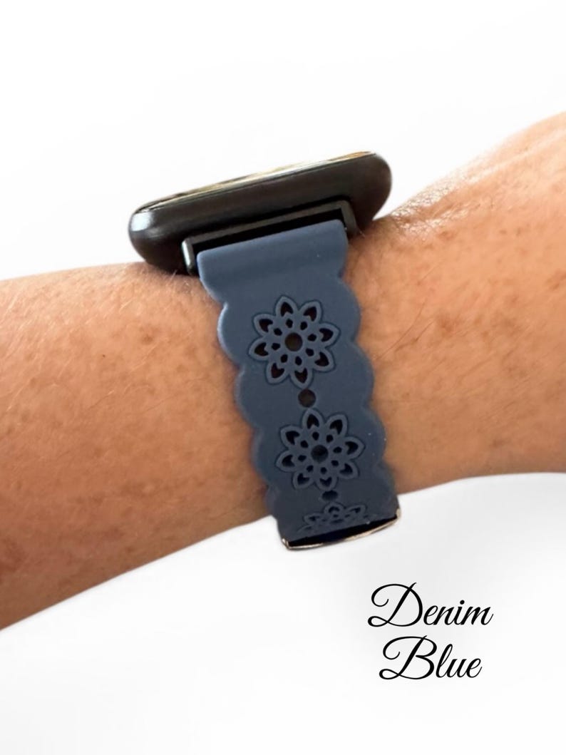 Silicone Floral 20MM Watchband Compatible with Fitbit Versa Watch / Color Options Denim Blue