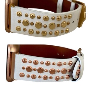 Leather Rivet Watchband Compatible with Fitbit Versa : Color Options image 3