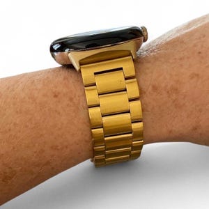 Stainless Steel 3-Link Watchband Compatible with Google Pixel, 20mm / Silver, Gold, Black, Rose Gold Gold