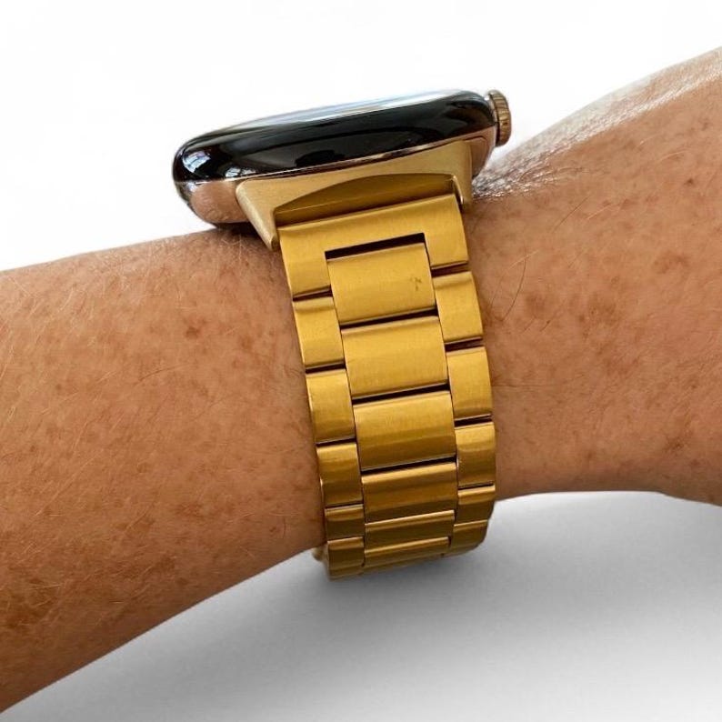 Stainless Steel 3-Link Watchband Compatible with Google Pixel, 20mm / Silver, Gold, Black, Rose Gold Gold