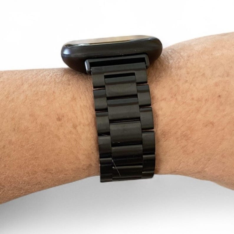 Stainless Steel 3 Link Watchband For Fitbit Versa Watch: Silver, Gold, Black, Rose Gold Black