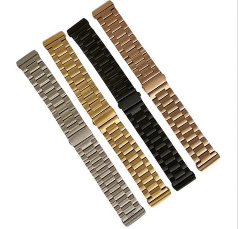 Stainless Steel 3 Link Watchband For Fitbit Versa Watch: Silver, Gold, Black, Rose Gold image 7