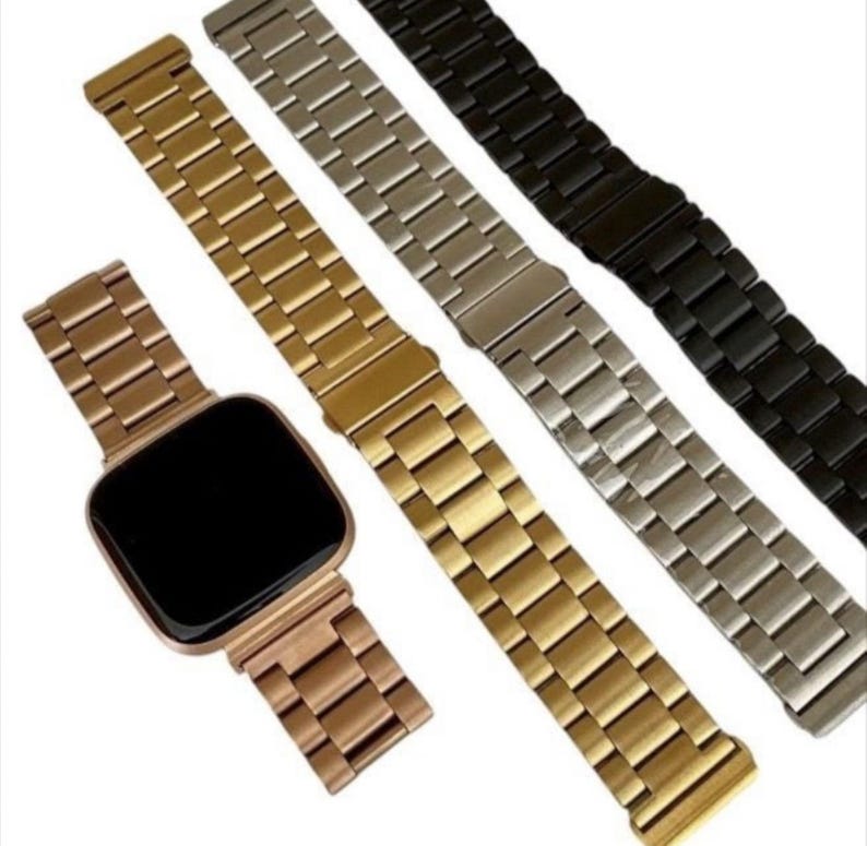 Stainless Steel 3 Link Watchband For Fitbit Versa Watch: Silver, Gold, Black, Rose Gold image 5