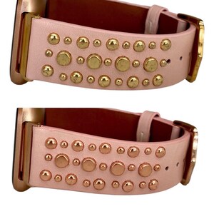 Leather Rivet Watchband Compatible with Fitbit Versa : Color Options image 7