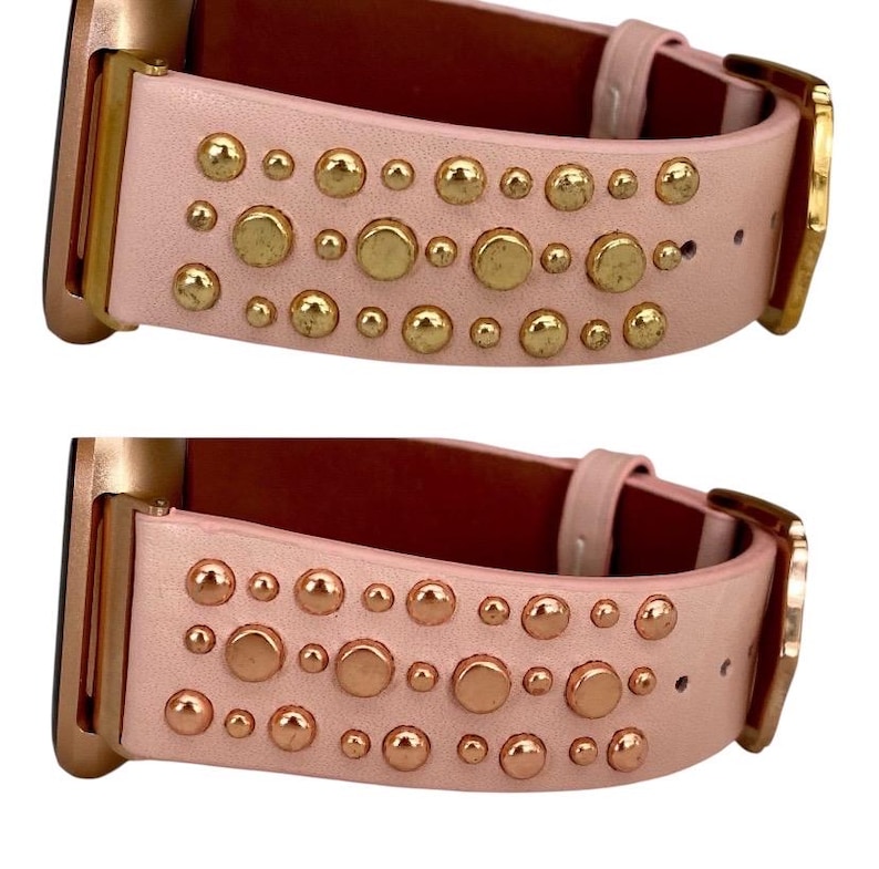 Leather Rivet Watchband Compatible with Fitbit Versa : Color Options image 7