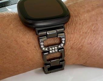 Rhinestone Hoop Watchband Compatible with Fitbit Versa Watch : Silver, Gold, Black, Rose Gold