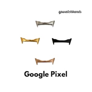 May include: Four different coloured watch band spring bars. The spring bars are silver, gold, rose gold, and black. The spring bars are for Google Pixel watches. The text "gpwatchbands" and "Google Pixel" are visible in the image.