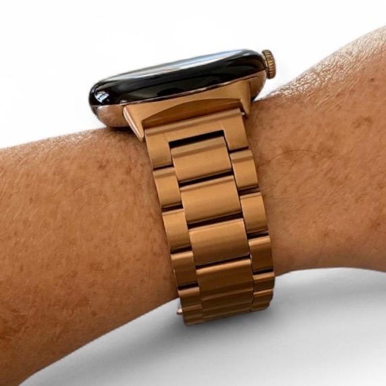 Stainless Steel 3-Link Watchband Compatible with Google Pixel, 20mm / Silver, Gold, Black, Rose Gold Rose Gold