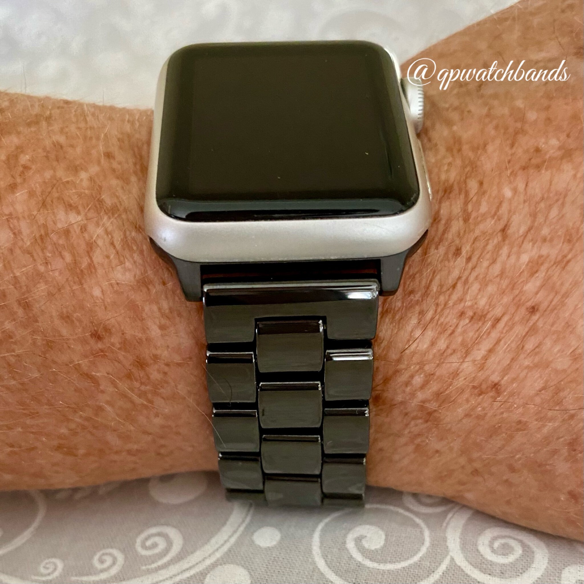 White band with black apple watch shop