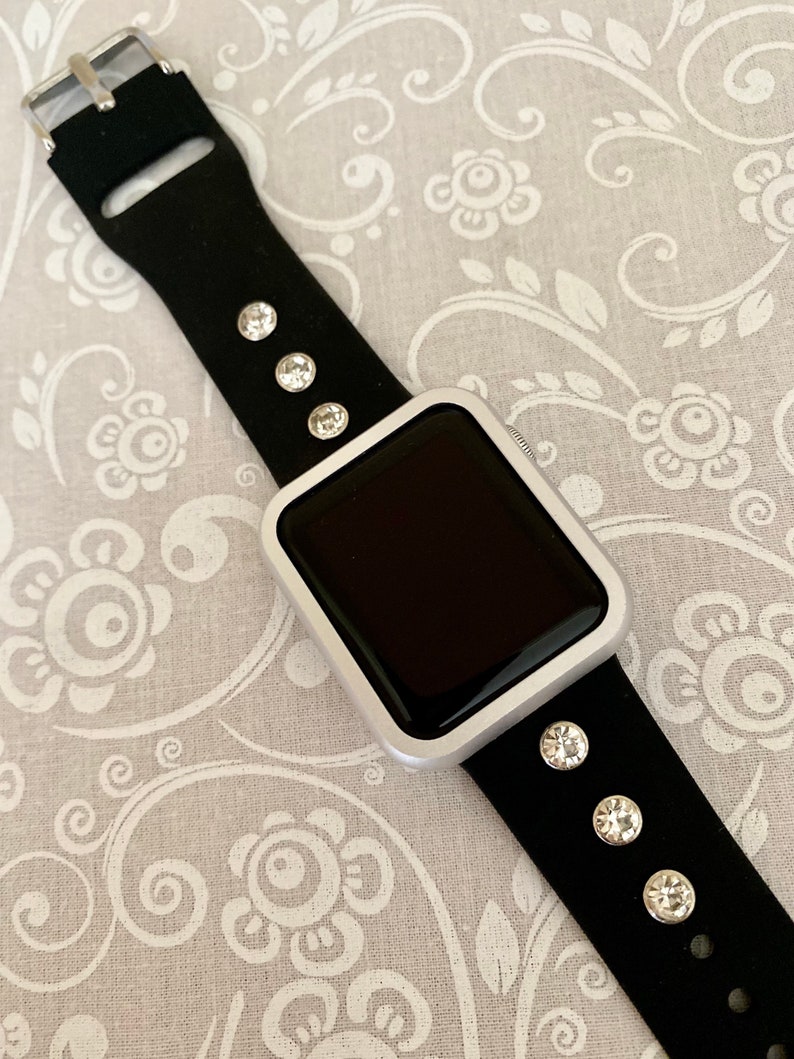 Apple Watch Bandblack Silicone Bandsilver Crystal Rivet Etsy