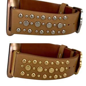 Leather Rivet Watchband Compatible with Fitbit Versa : Color Options image 6