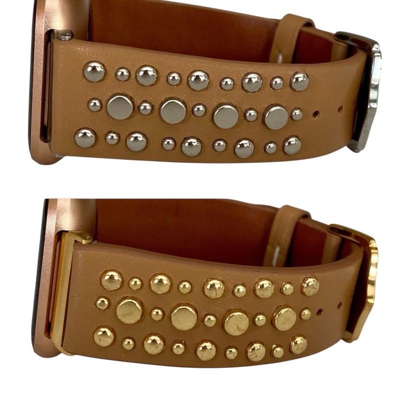 Leather Rivet Watchband Compatible with Fitbit Versa : Color Options image 6