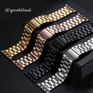 Apple Watch Band 16MM-18MM-20MM-22MM-24MM 38/40/41MM 42/44/45/49MM 3 link Stainless Silver-Gold-Black-RoseG Series 1-9 SE With Resizing Tool