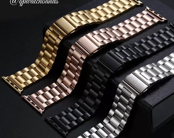 Stainless Steel 3 Link Watchband For Apple Watch / Silver, Gold, Black, Rose Gold
