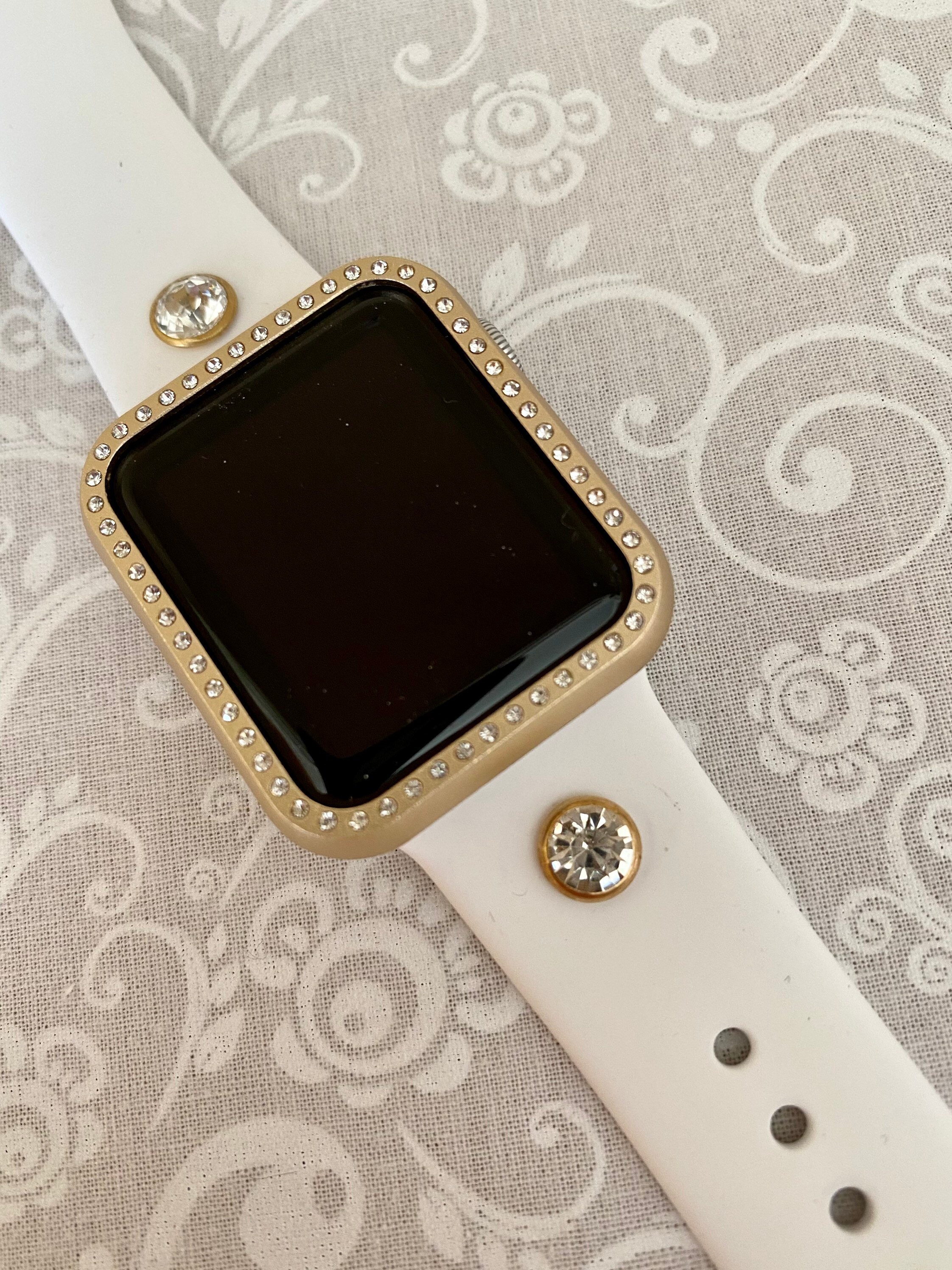 Apple Watch Band-Handmade-White Silicone Band-Clear Crystal | Etsy