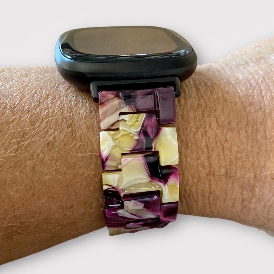 Fitbit Versa Resin Watchband-3-4-20MM Band-Silver-Gold-Black-Rose Gold-Champagne Gold Clasp and Adapter Color Options-Resizing Tool