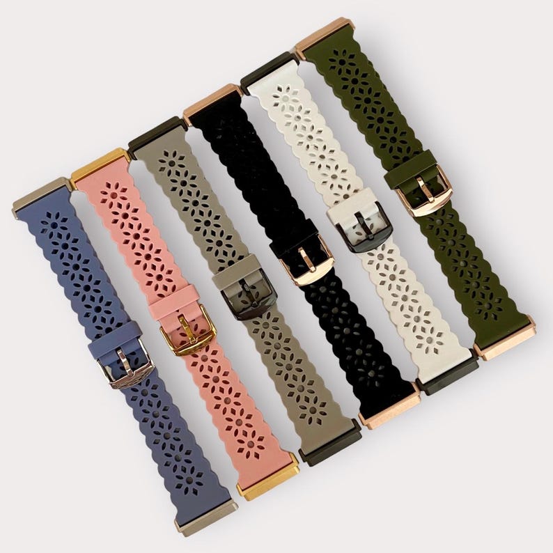 Diamond Lace Silicone 22MM Watchband Compatible with Fitbit Versa 1-2-3-Lite / Silver-Gold-Black-Rose Gold image 2