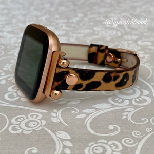 Fitbit Versa 1-2-Lite  Versa 3-4 Sense 1-2 Leather Women's Thin Watchband Rose Gold Rivet-Adapter-Buckle Accessories