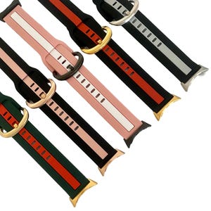 Google Pixel 1-2-3 41MM & 45MM Stripe Silicone Band Green/Red-Black/Pink-Pink/White-Black/Red-Black/Gray Silver-Gold-Black-Rose G Hardware