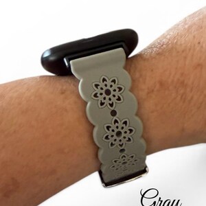 Silicone Floral 20MM Watchband Compatible with Fitbit Versa Watch / Color Options Gray