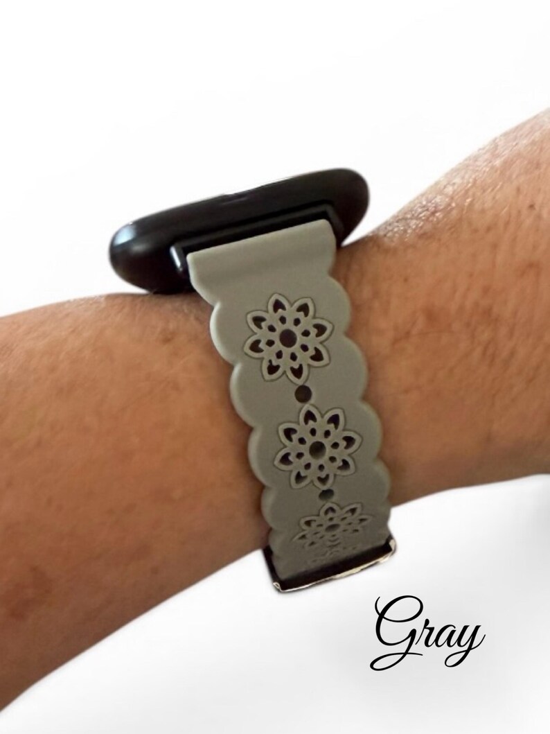 Silicone Floral 20MM Watchband Compatible with Fitbit Versa Watch / Color Options Gray