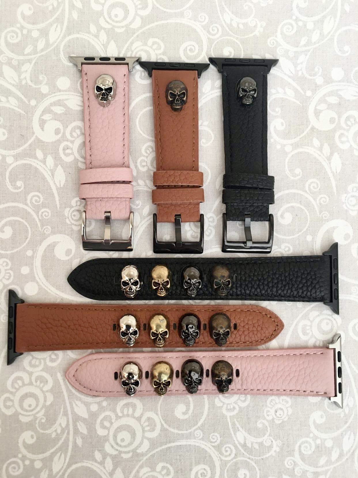  (Gothic Skull Spider Bull Skull Pattern) Patterned Leather  Wristband Strap Compatible with Apple Watch Series 5/4/3/2/1  gen,Replacement for iWatch 42mm / 44mm Bands : Cell Phones & Accessories