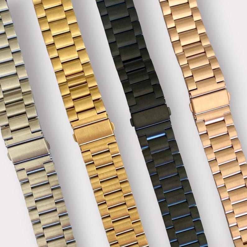 Stainless Steel 3-Link Watchband Compatible with Google Pixel, 20mm / Silver, Gold, Black, Rose Gold image 6
