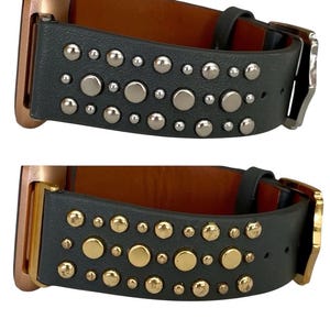 Leather Rivet Watchband Compatible with Fitbit Versa : Color Options image 4