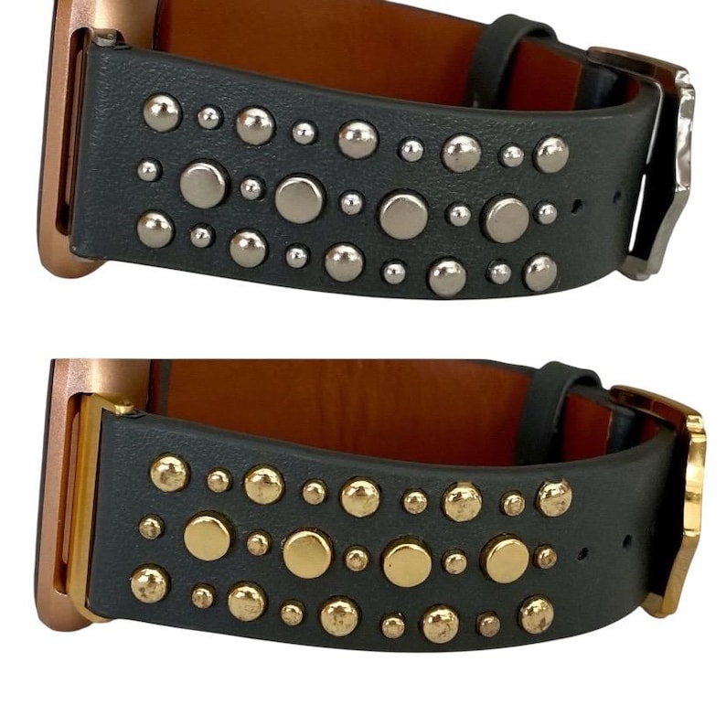 Leather Rivet Watchband Compatible with Fitbit Versa : Color Options image 4