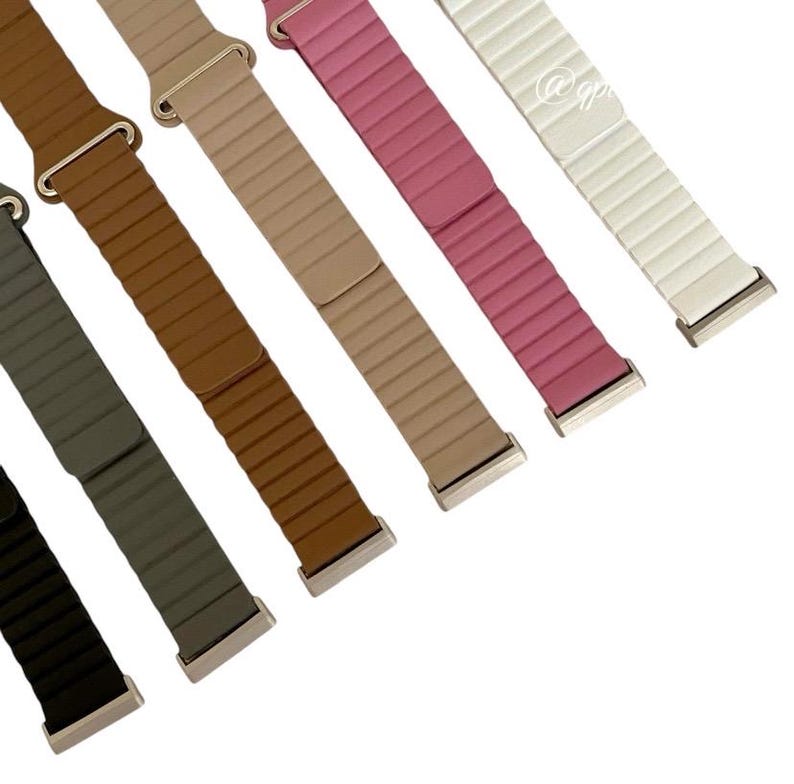 Peut inclure: Six bracelets de montre de couleurs diff&eacute;rentes avec une texture c&ocirc;tel&eacute;e. Les bracelets sont de couleur marron, beige, rose, blanc, gris et noir.