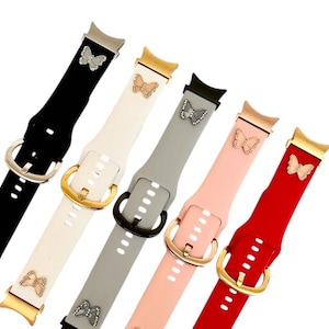 Samsung Galaxy Butterfly Charms Silicone Watchband Active 1&2 Galaxy 3(41MM)-4-5-5 Pro-6-7-8 Ultra-FE Silver-Gold-Black-Rose Gold Adapters