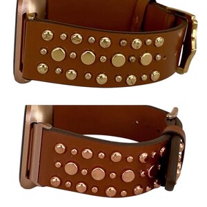 Leather Rivet Watchband Compatible with Fitbit Versa : Color Options image 5