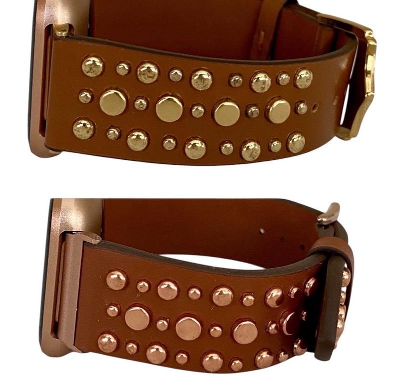 Leather Rivet Watchband Compatible with Fitbit Versa : Color Options image 5