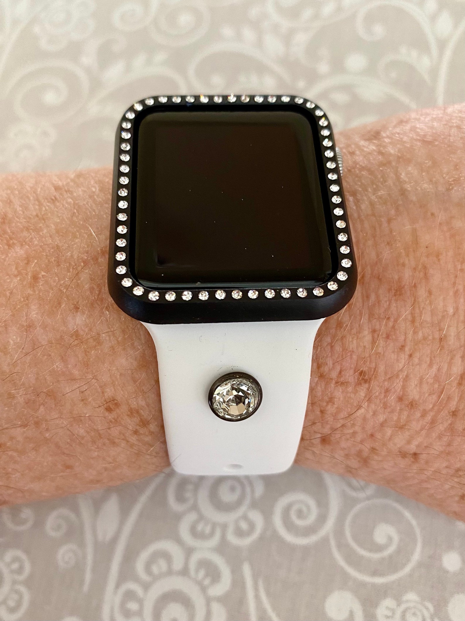 Apple Watch Bandhandmadewhite Silicone Bandcrystal Rivet Etsy