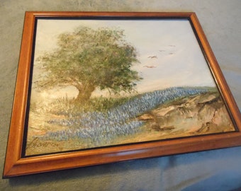 Vintage B Thompson Oil on Canvas Framed Painting Landscape Scene 16 x 20